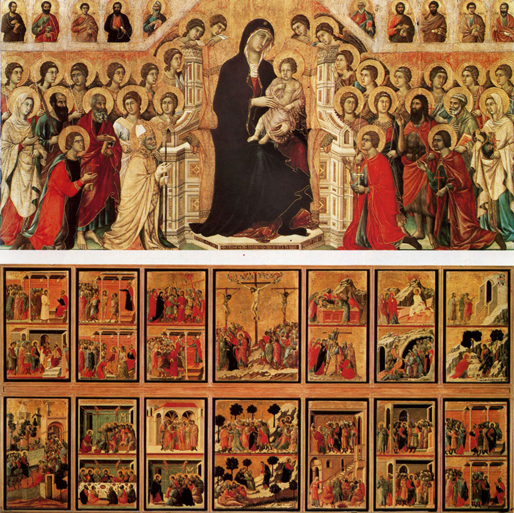 Дуччо - Мадонна с ангелами и святыми (Маэста) Страсти Христовы (на обороте)