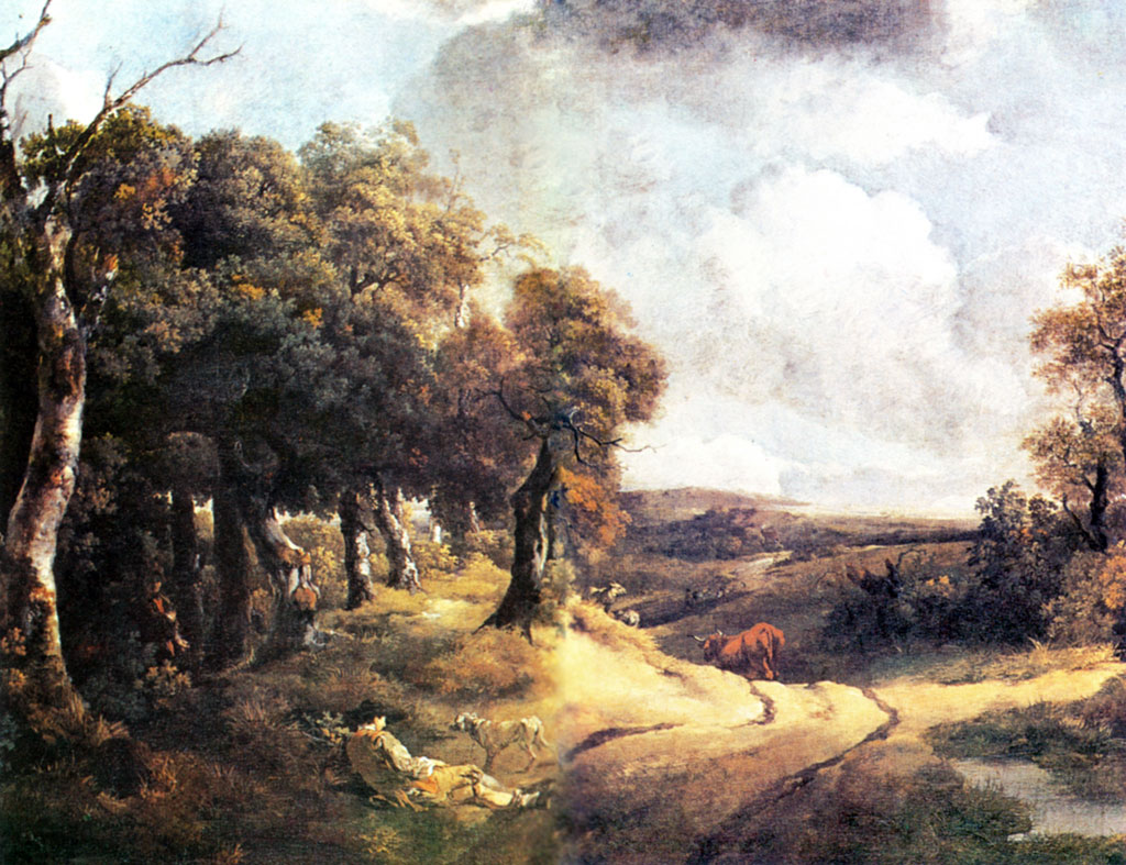 33. Дорога через лес и отдыхающий мальчик с собакой. 1747. X., м. Филадельфия, Пенсильванская академия