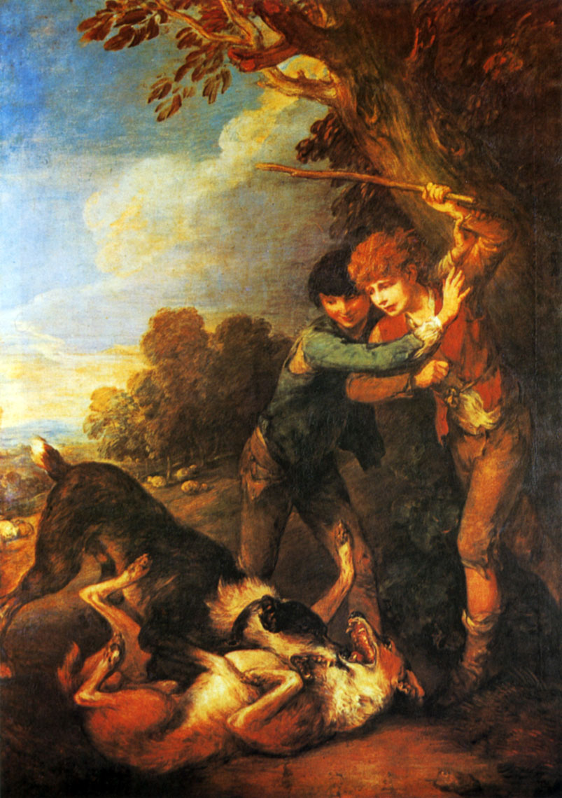 86. Два мальчика-пастуха с дерущимися собаками. Ок. 1783. X., м. Лондон, Кенвудхаус