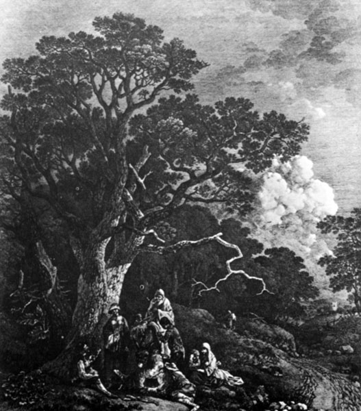8. Лесной пейзаж с цыганами вокруг костра. Гравюра Д. Вуда с рисунка Т. Гейнсборо, исполненного в 1753/54 году. Лондон, Британский музей