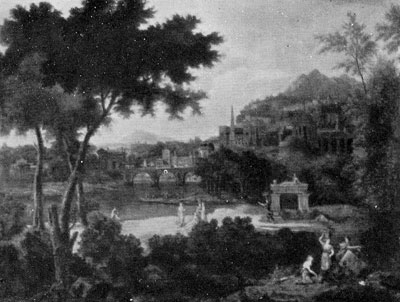 1 LANDSCAPE WITH ANTIQUE CITY AND SARCOPHAGUS.