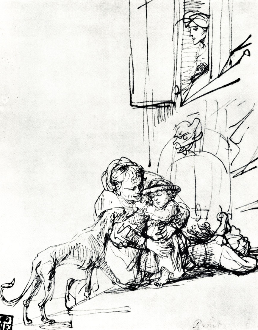 Рембрандт. Женщина с ребенком и собакой. Ок. 1636