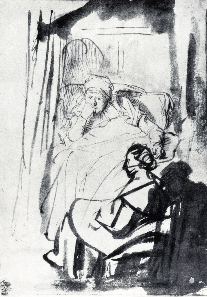 Рембрандт. Больная Саския в постели. Ок. 1635