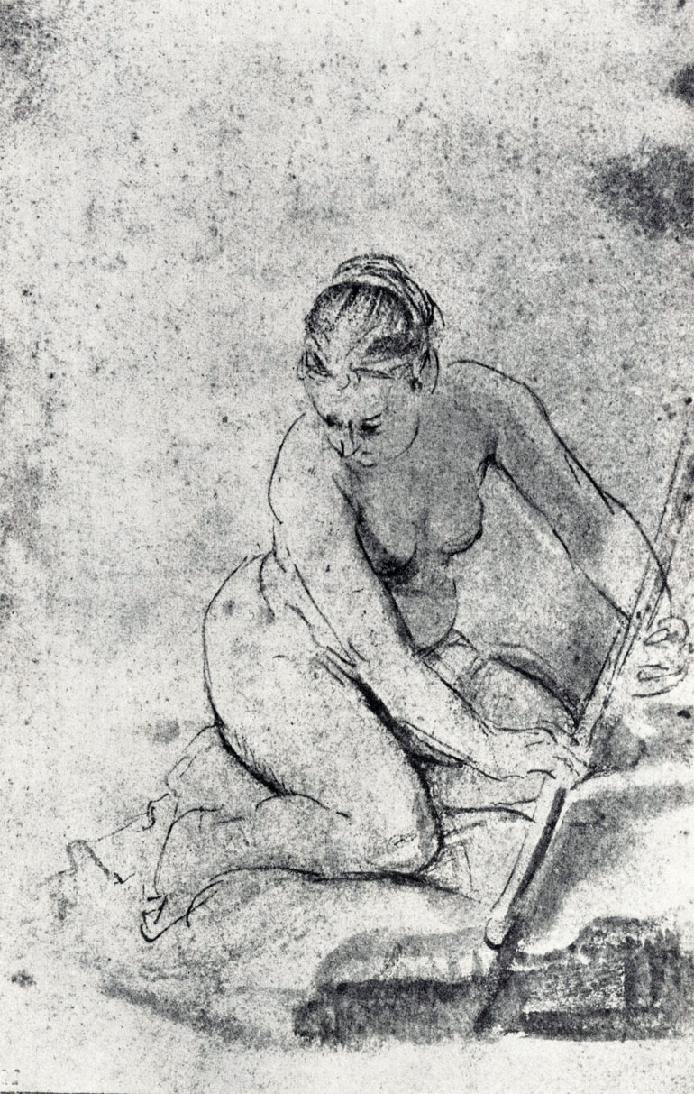 Рембрандт. Обнаженная женщина, стоящая на коленях. Ок. 1654 - 1656