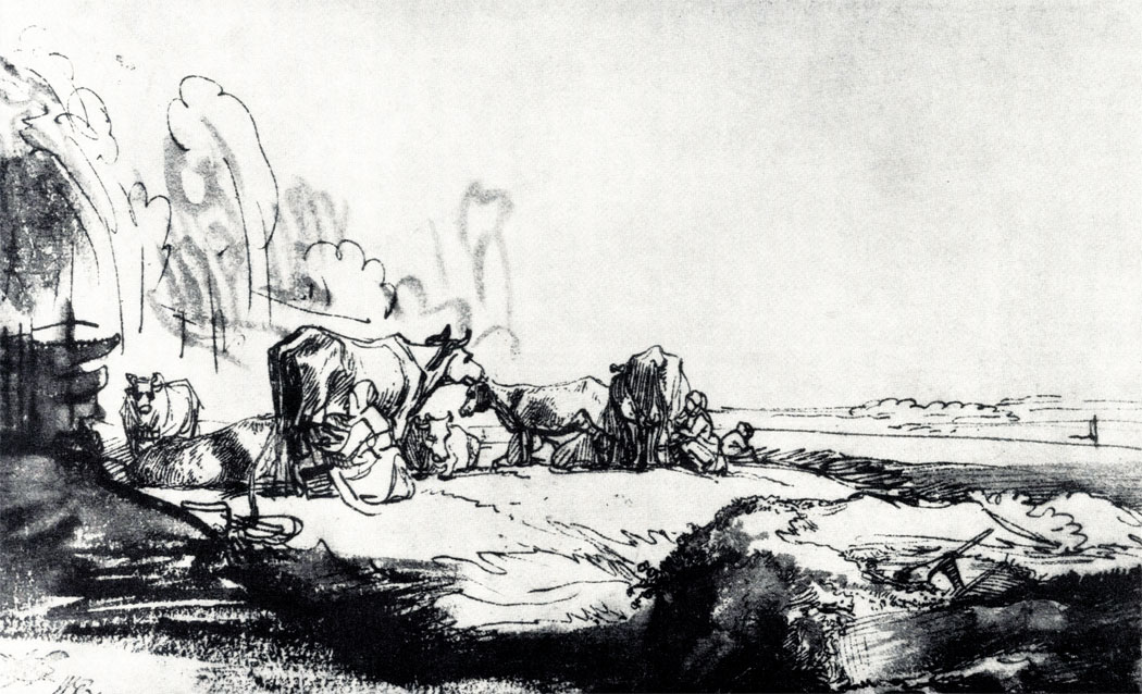 Рембрандт. Пейзаж со стадом коров. Ок. 1636