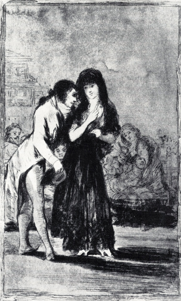 Гойя. 'Он даже и так не разглядит ее'. Рисунок к офорту из серии 'Капричос' (№ 7). 1792 - 1797