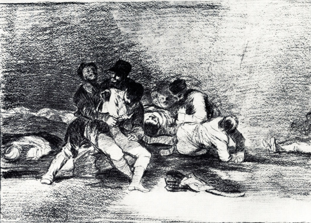Гойя. Госпиталь ('Вылечить этих и отправится дальше'). Рисунок к офорту из серии 'Бедствия войны' (№ 20). 1808 - 1812