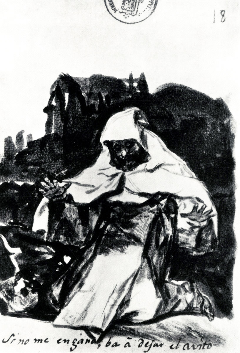 Гойя. Коленопреклоненный монах ('Мне кажется, что он сбросит свою рясу'). 1808 - 1812