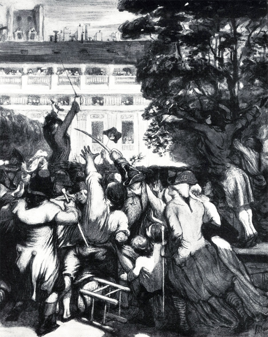 Домье. Камилл Демулен, призывающий к восстанию в саду Пале-Рояля. 1848 - 1850
