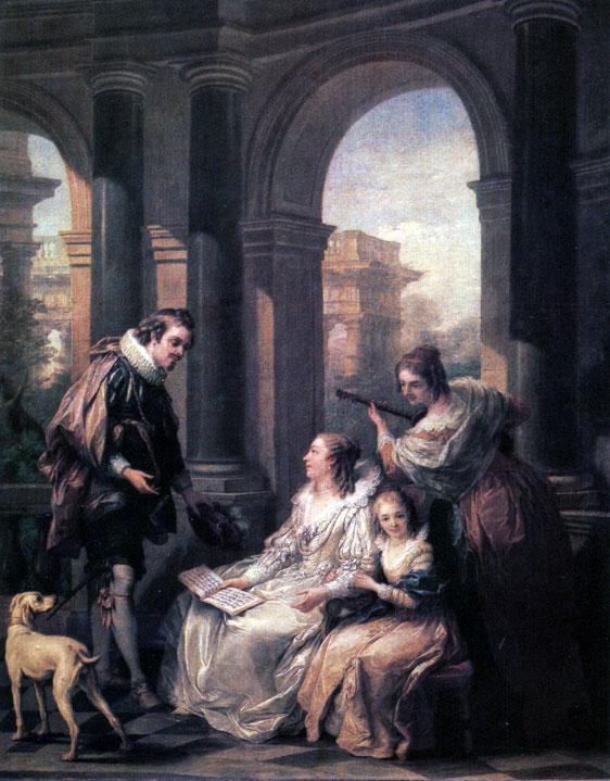 Карл Ванлоо (1705 - 1765) Французская школа. Испанский концерт. Холст, масло. 164X129. Государственный Эрмитаж
