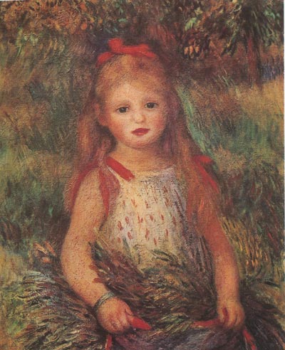 Пьер Огюст Ренуар - Портрет девочки с охапкой цветов в фартуке