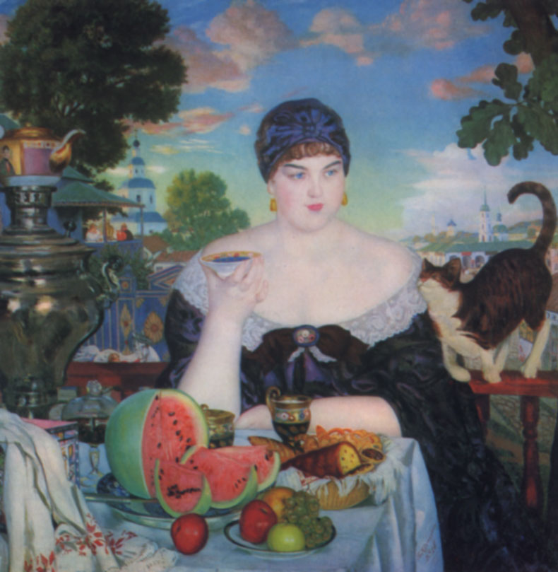 Борис Михайлович Кустодиев - Жена купца, пьющая чай